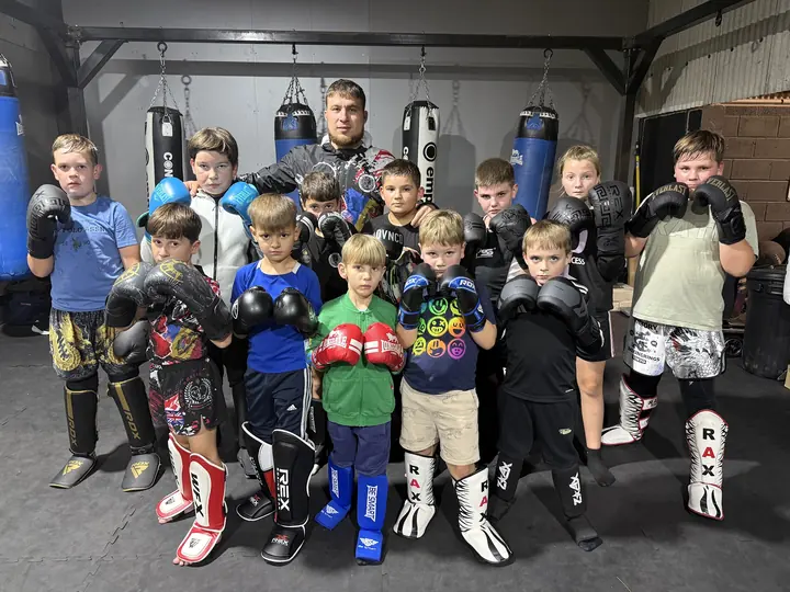 Our kids' group in gloves and pads