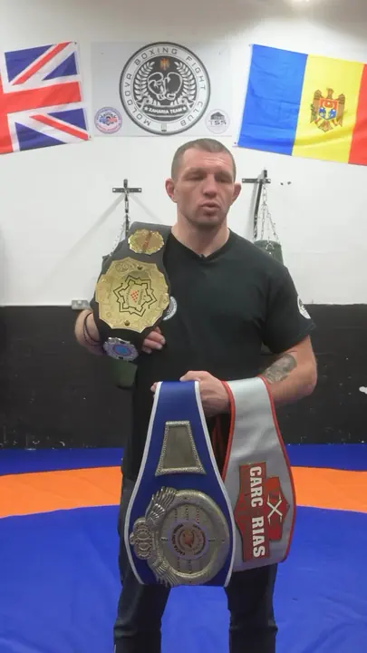 Pavel Voronin with his championship belts at our masterclass
